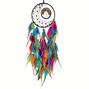 NWT Vibrant Jewel Tone Colored Feathers Adorn this Gorgeous Dream Catcher!